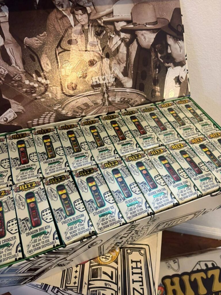 Hitz Players Club Edition disposable vapes lineup including Skywalker OG, Frozen Blossom, Peach Ice and other flavors