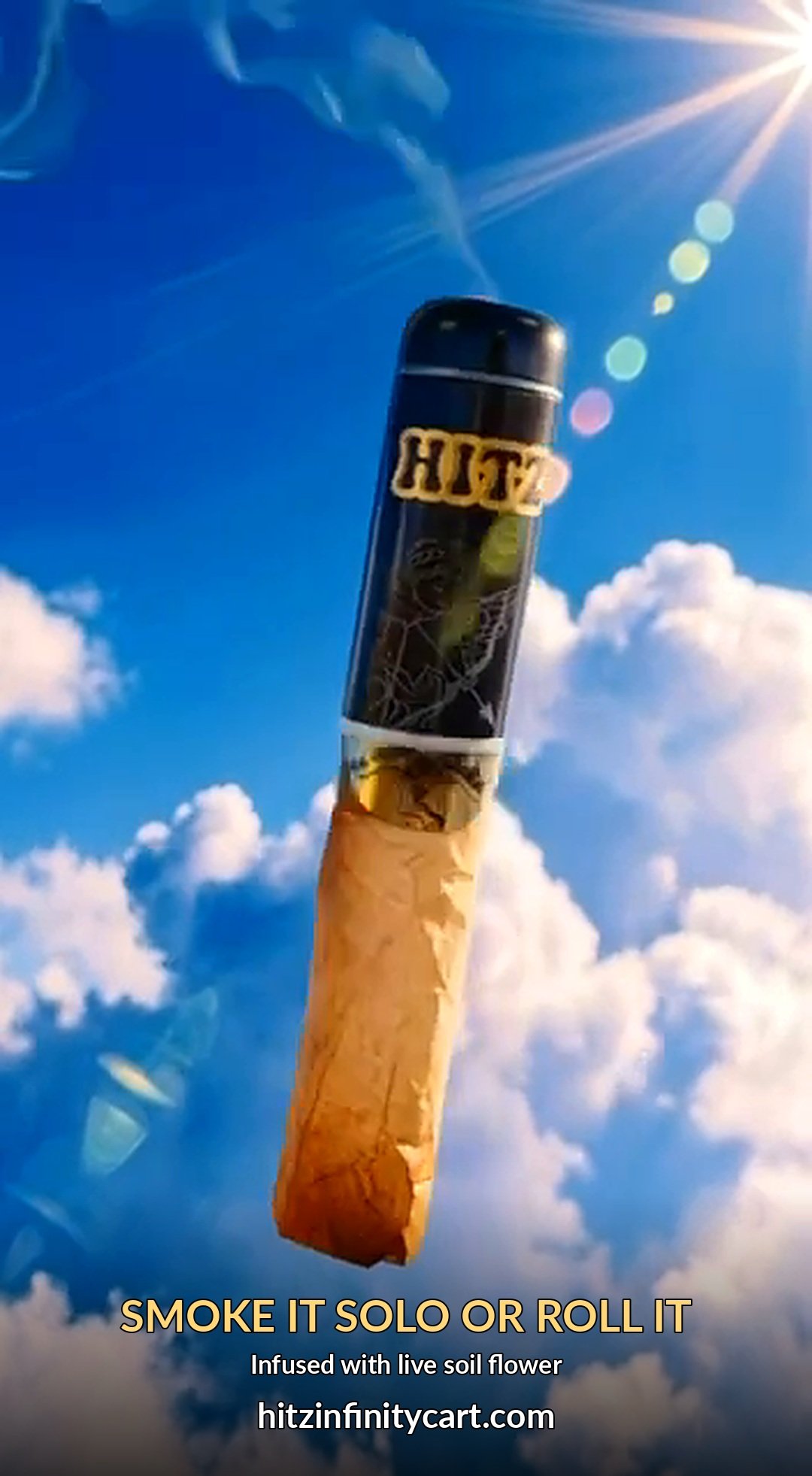 HITZ Rosin Bullet attached to an infused joint with living soil flower